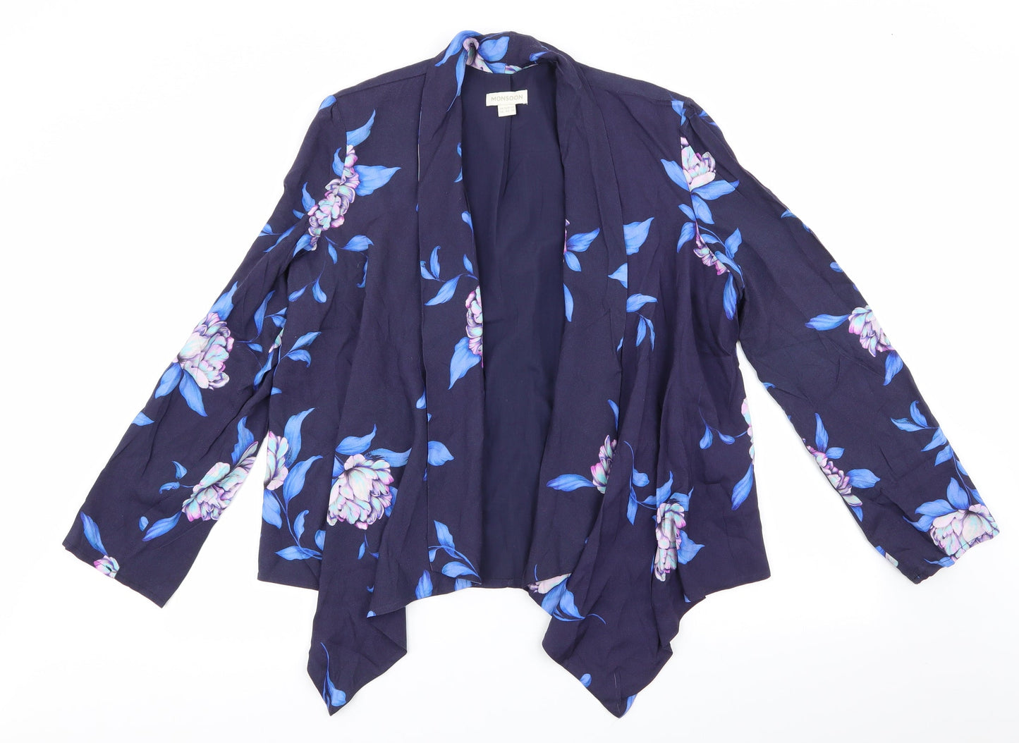 Monsoon Womens Blue Floral  Jacket  Size 14  - Waterfall Jacket Pink Purple Aqua Flowers