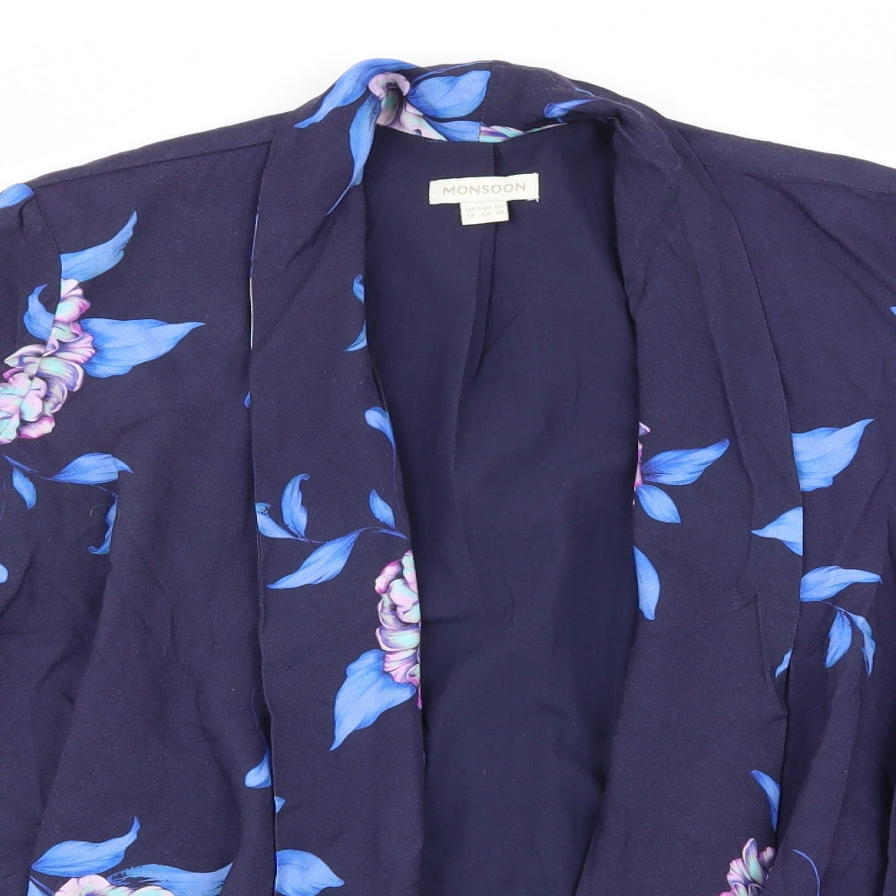 Monsoon Womens Blue Floral  Jacket  Size 14  - Waterfall Jacket Pink Purple Aqua Flowers