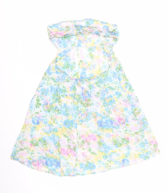 Topshop Womens Blue Floral  Slip Dress  Size S  - Elasticated bust & low waist to back