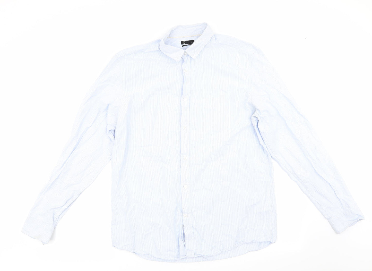Cubas AS Mens Blue Striped   Button-Up Size L  - Buttoned Collar - Fine stripe