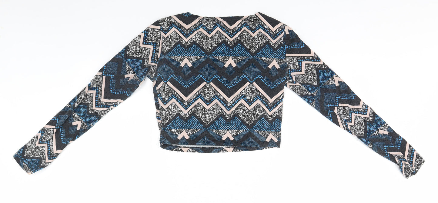 Divided Womens Blue Geometric  Basic T-Shirt Size S