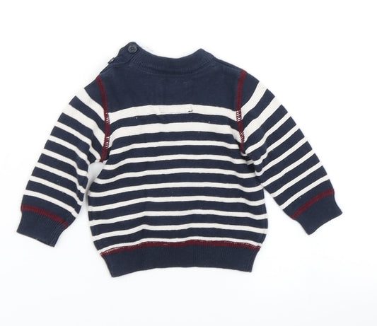 Earlydays Boys Blue Striped Knit Pullover Jumper Size 0-3 Months