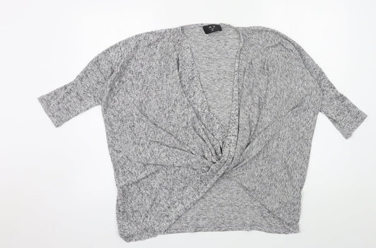 AX Paris Womens Grey  Knit Basic Blouse Size M  - knot detail