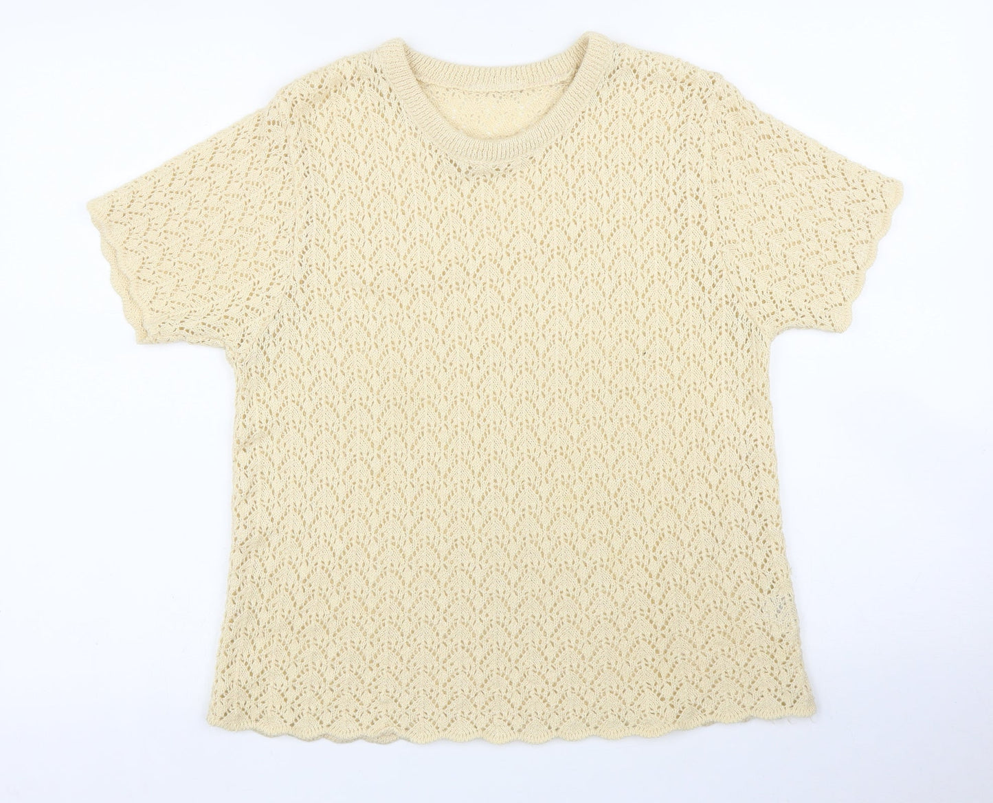 Preworn Womens Beige Floral  Basic T-Shirt Size L
