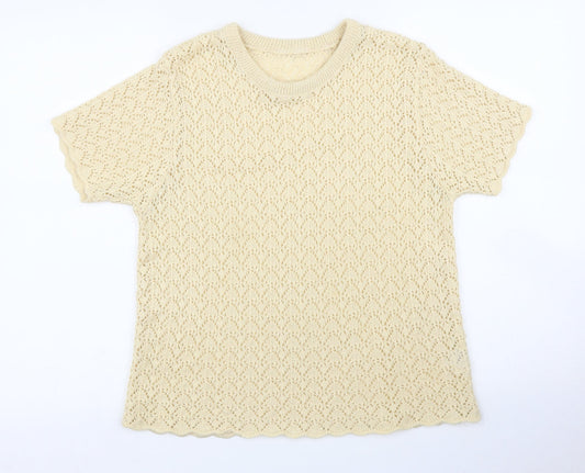 Preworn Womens Beige Floral  Basic T-Shirt Size L
