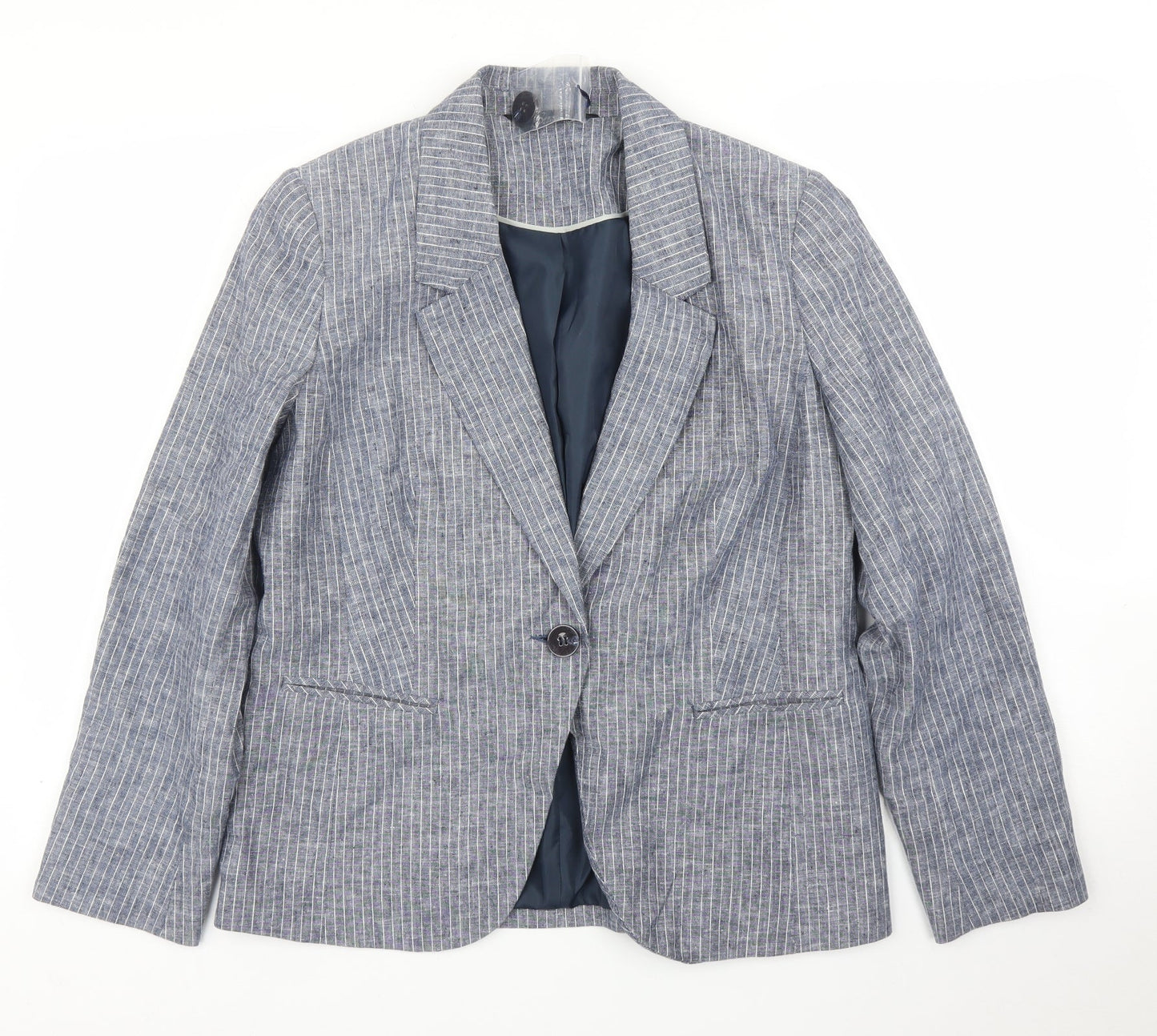 BM Womens Blue Striped  Jacket Blazer Size 12
