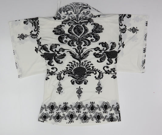 izabel Womens White Geometric  Basic Polo Size S