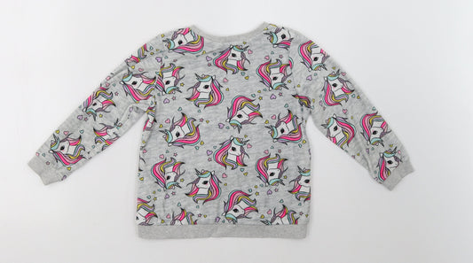 H&M Girls Grey Polka Dot  Pullover Sweatshirt Size 5 Years  - Unicorn