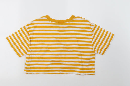 FOREVER 21 Womens Yellow Striped  Cropped T-Shirt Size M