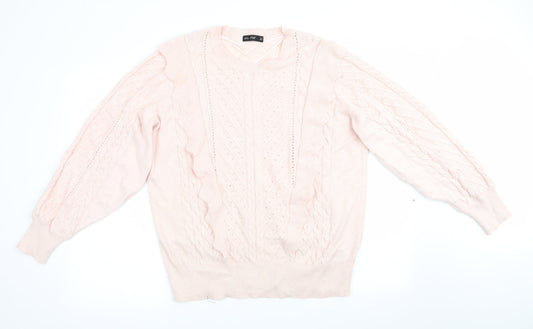 Florence and Fred Womens Pink Geometric  Pullover Jumper Size 10  - Frilled Front Detail