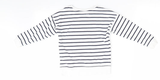 Primark Girls Blue Striped  Pullover Sweatshirt Size 3-4 Years  - Blue & White Stripe and Bonjour in red