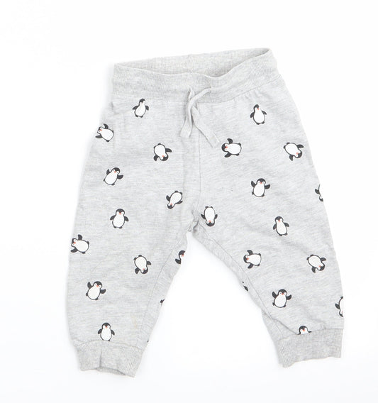 H&M Boys Grey Animal Print  Jogger Trousers Size 9-12 Months  - Penguin Print