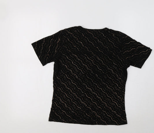 C.M.D Womens Black Geometric  Basic Blouse Size M
