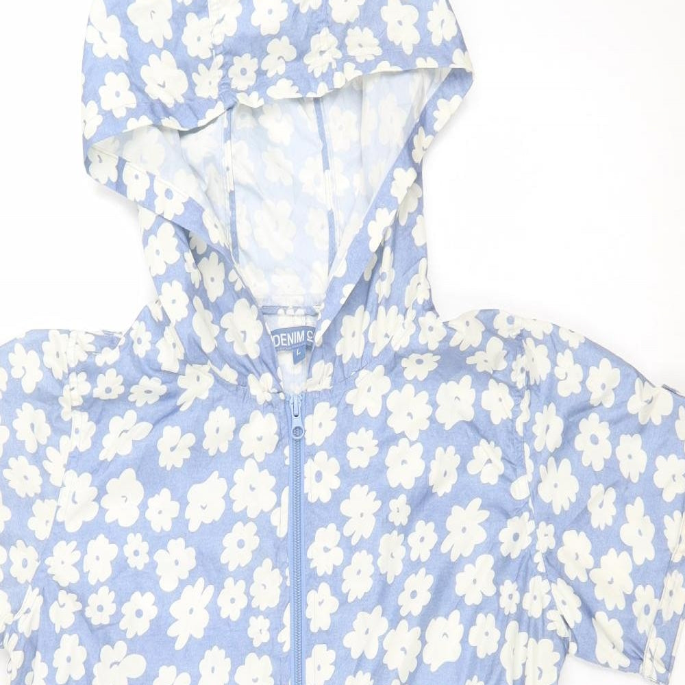 Denim & Co. Womens Blue Floral  Rain Coat Coat Size L  - Playsuit coat
