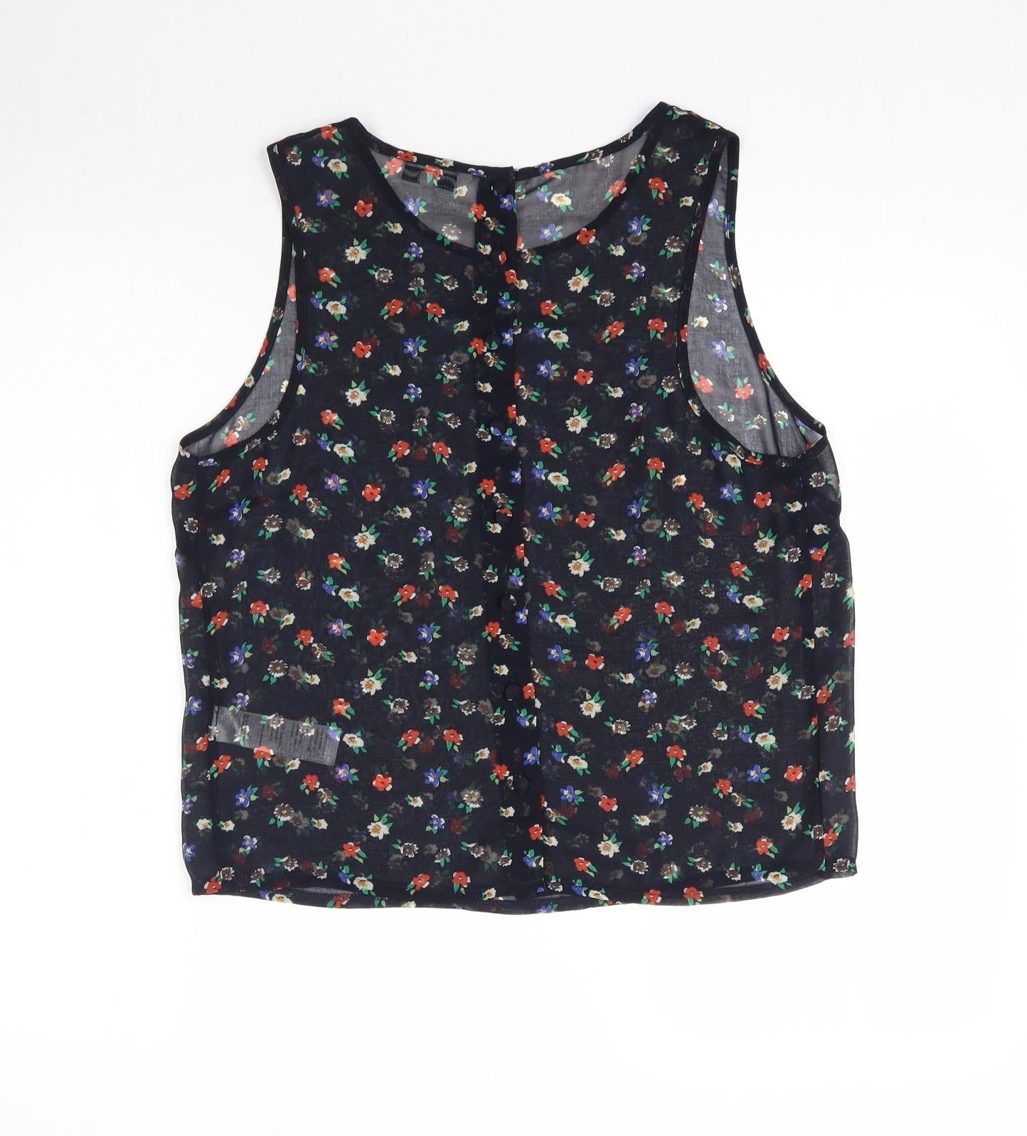 New Look Womens Black Floral  Basic Blouse Size 14