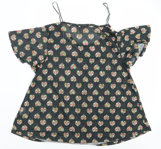 Be Beau Womens Green Floral  Basic T-Shirt Size 10