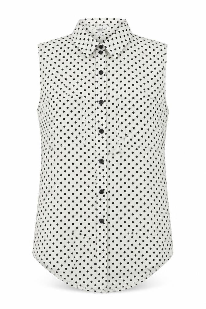 New Look Womens White Polka Dot  Basic Button-Up Size 8