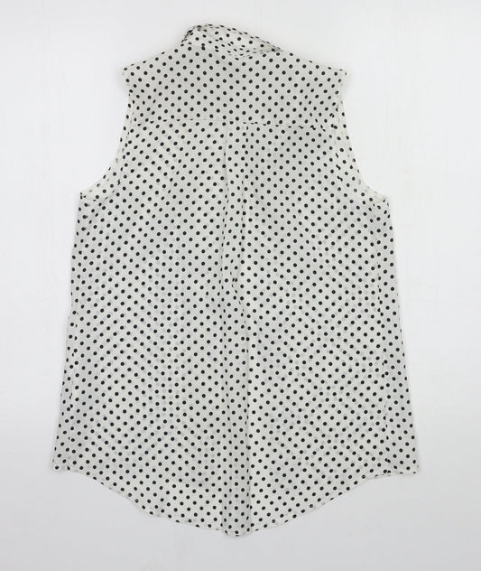 New Look Womens White Polka Dot  Basic Button-Up Size 8