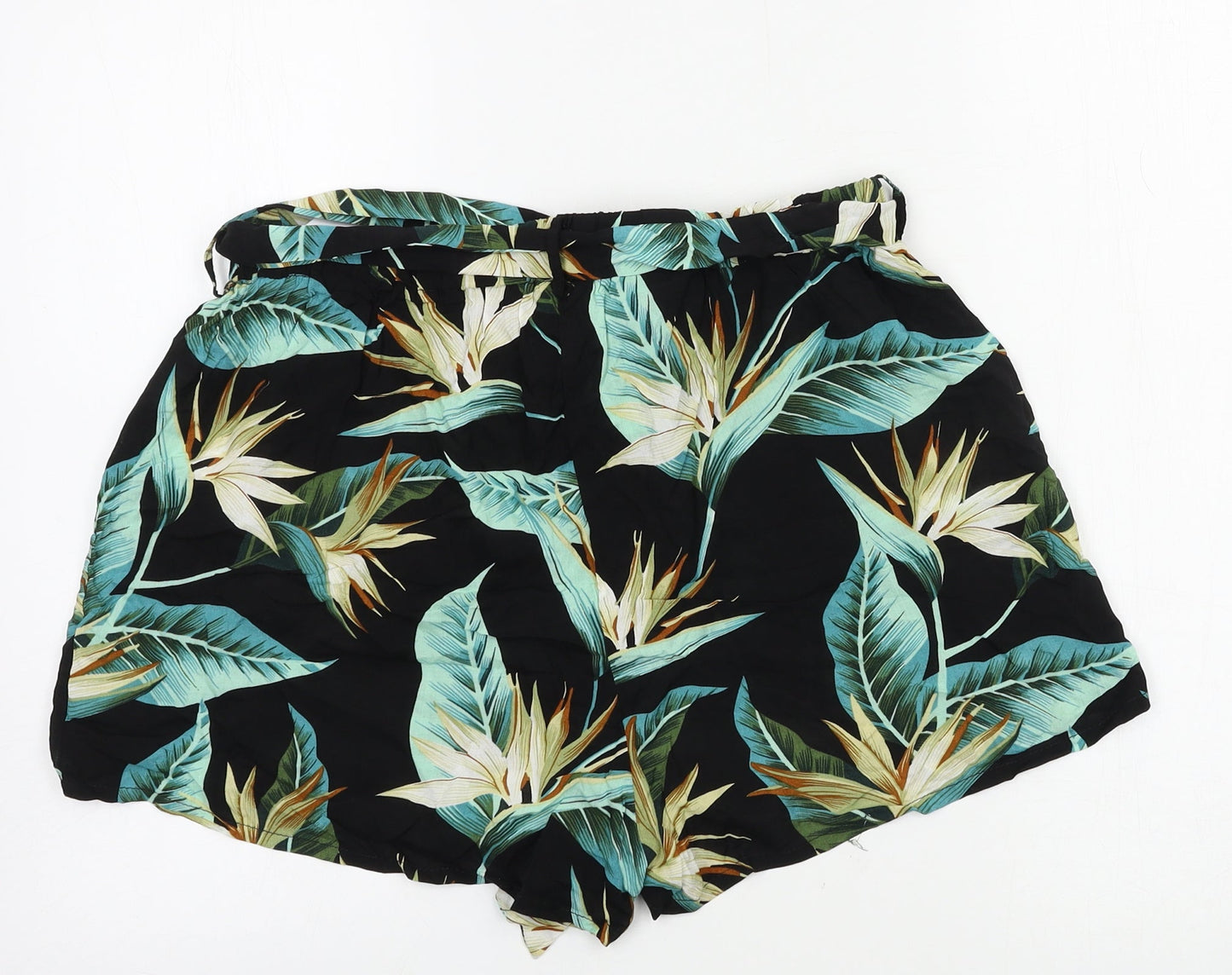 SheIn Womens Black Floral  Paperbag Shorts Size L