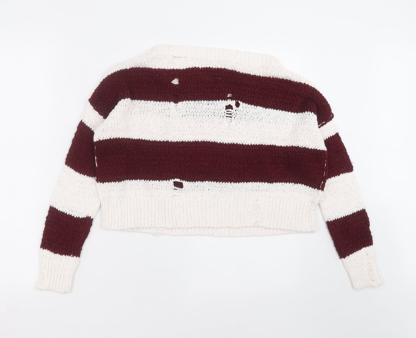 Hollister Womens White Striped Knit Pullover Jumper Size S  - distressed, cropped