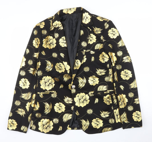 Preworn Womens Gold Floral  Jacket Blazer Size M