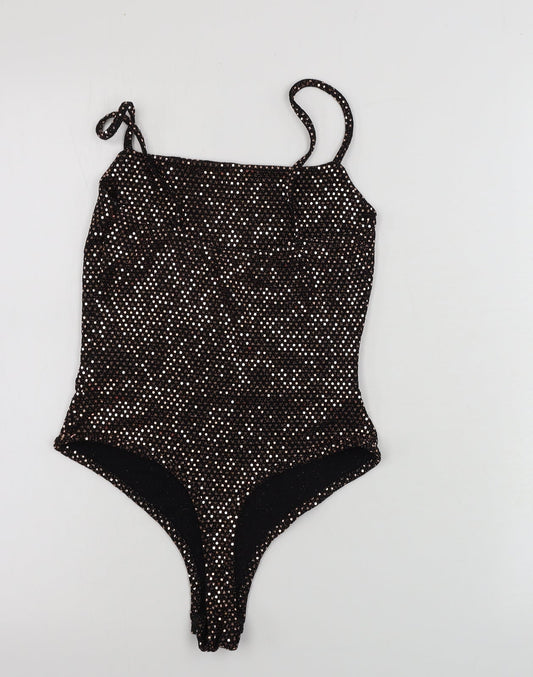 PRETTYLITTLETHING  Womens Black Ikat  Bodysuit One-Piece Size 6  - sequin detail