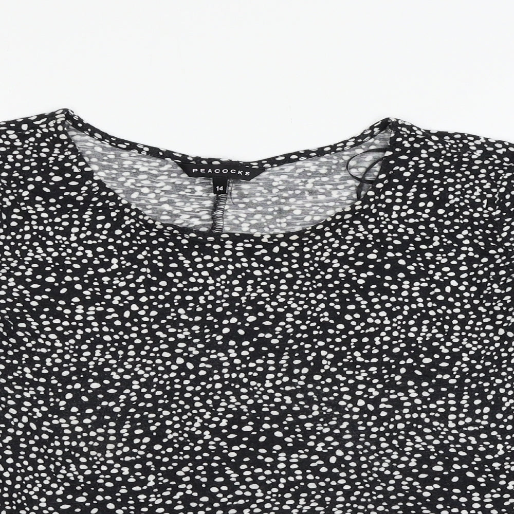 Peacocks Womens Black Polka Dot  Basic T-Shirt Size 14