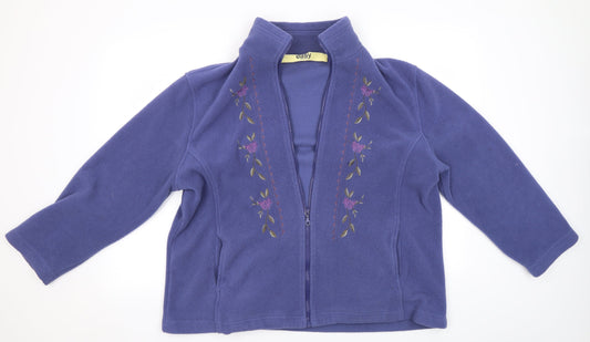 Easy Essential Womens Blue Floral  Full Zip Jumper Size L
