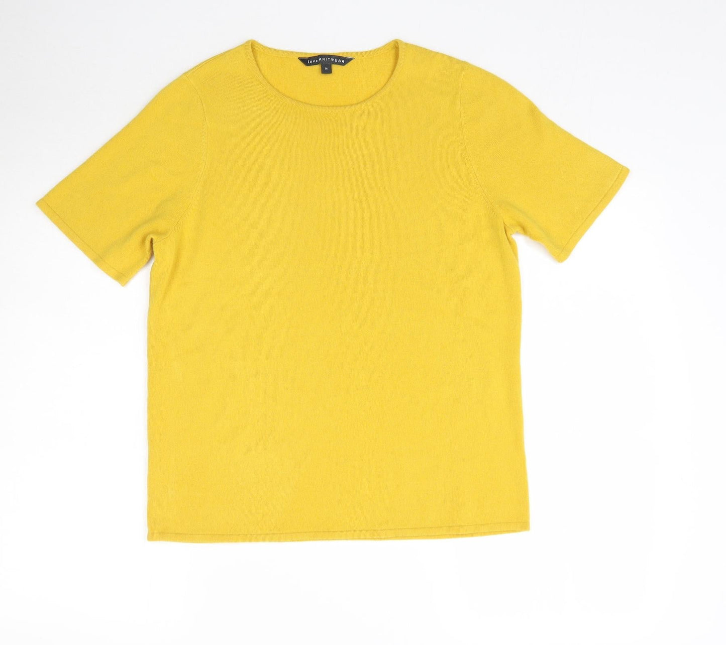 Love Knitwear Womens Yellow  Knit Basic T-Shirt Size 14