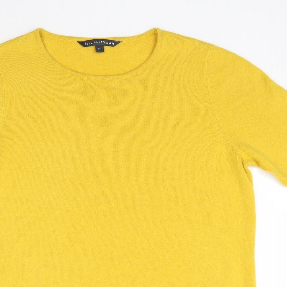 Love Knitwear Womens Yellow  Knit Basic T-Shirt Size 14
