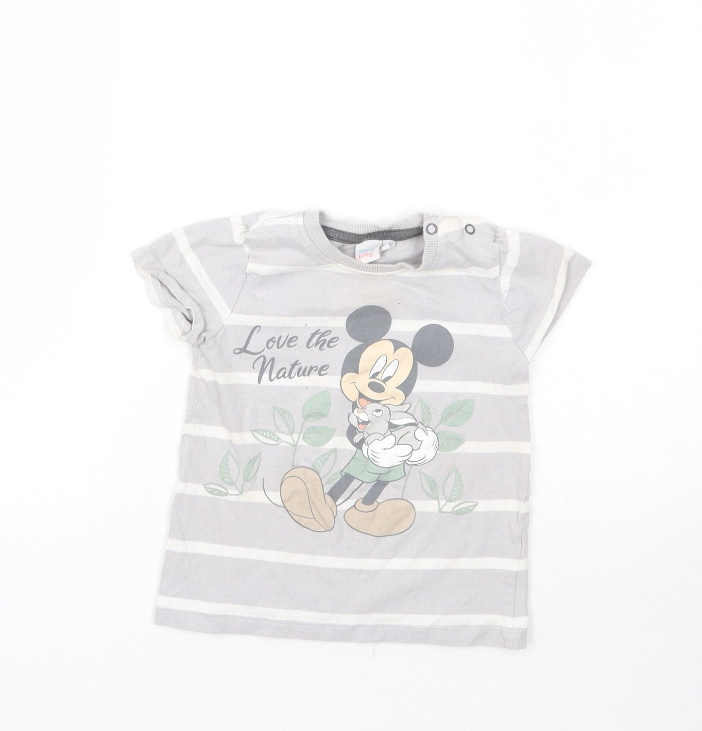 Disney Girls Grey Striped  Basic T-Shirt Size 2-3 Years  - Mickey Mouse