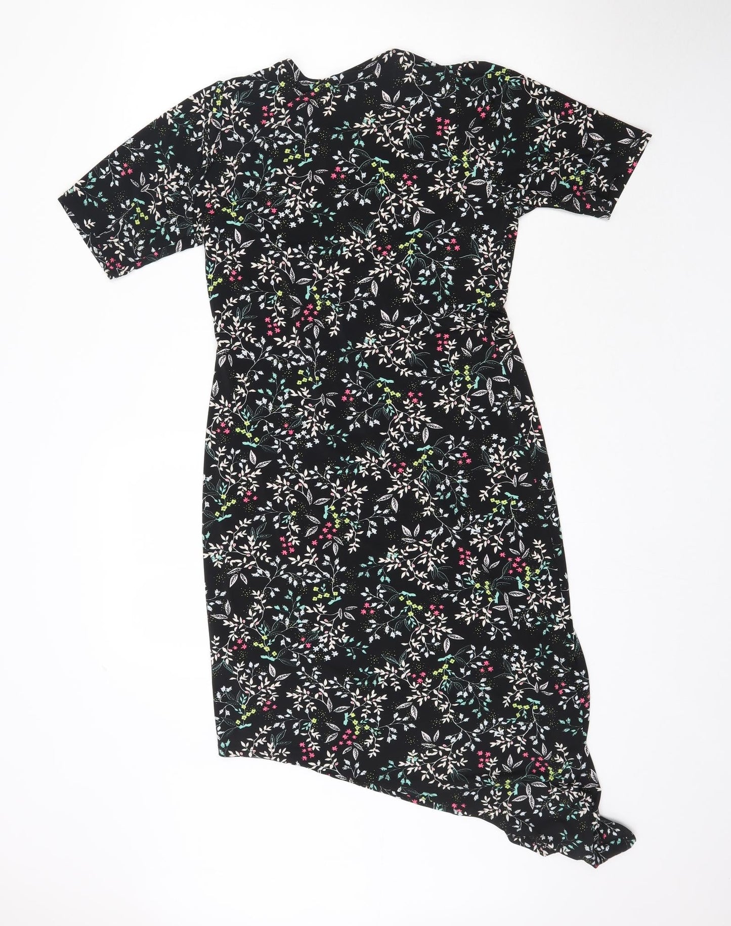 By Very Womens Black Floral  Mini  Size 10  - Asymmetric Hem