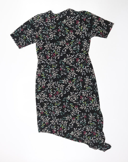 By Very Womens Black Floral  Mini  Size 10  - Asymmetric Hem