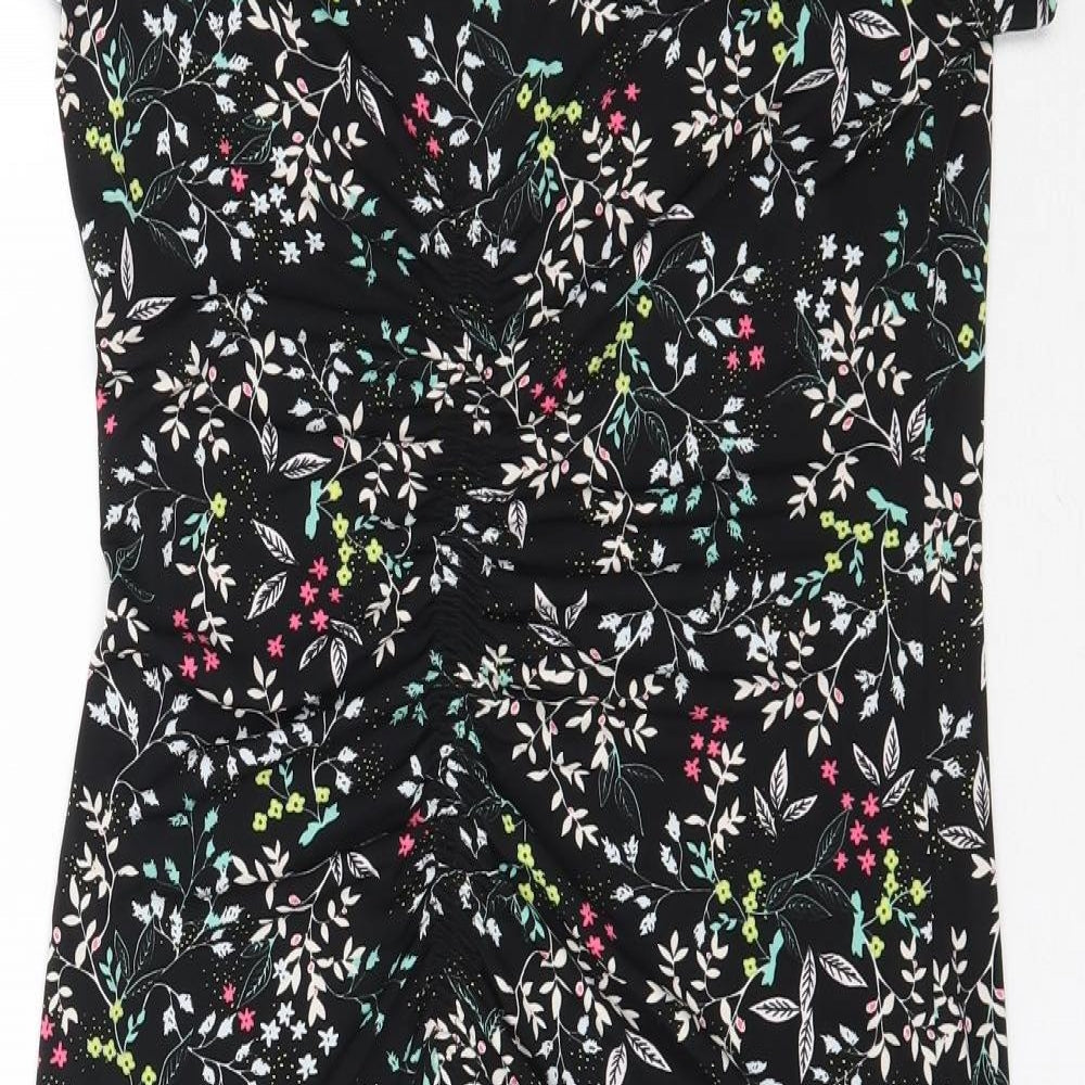 By Very Womens Black Floral  Mini  Size 10  - Asymmetric Hem