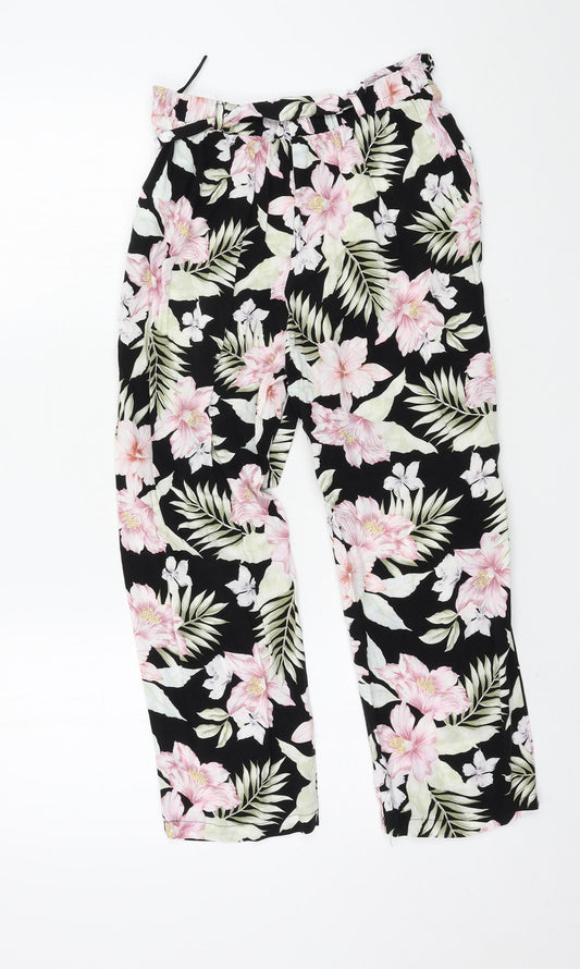 New Look Womens Black Floral  Trousers  Size 6 L20 in