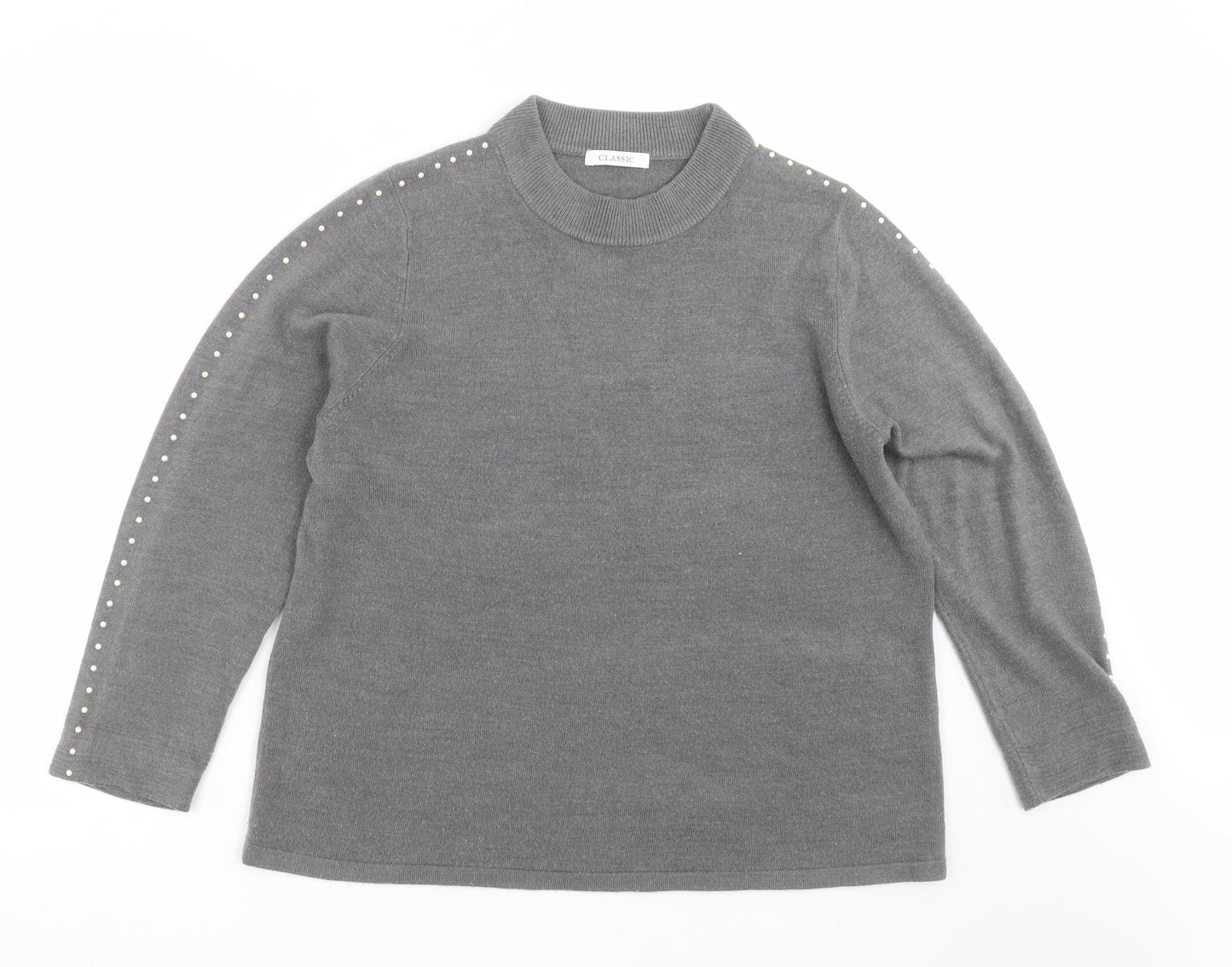 Marks and Spencer Womens Grey  Knit Pullover Jumper Size 16  - beaded sleeves