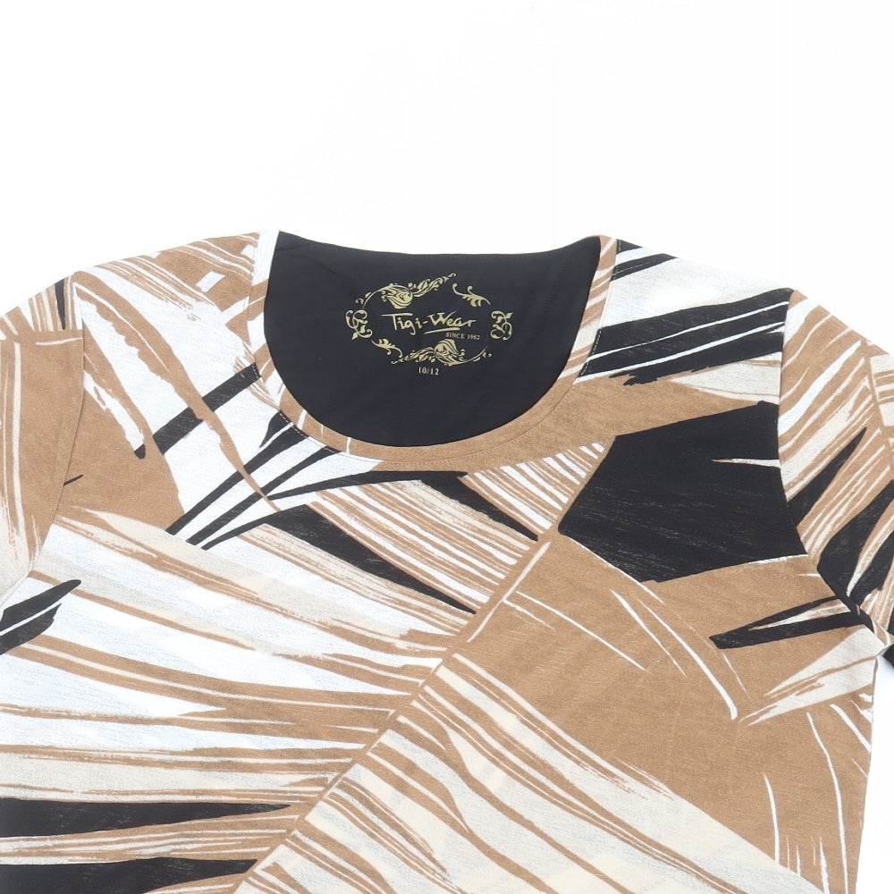 Tigi Wear Womens Beige Geometric  Basic T-Shirt Size 10