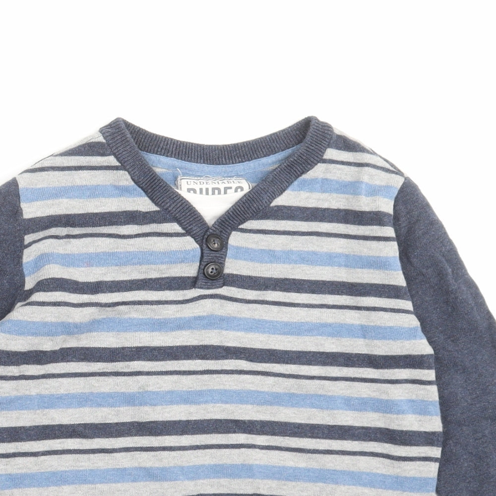 Matalan Boys Blue Striped Knit Pullover Jumper Size 6 Years