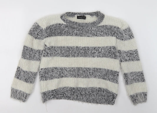 good luck Womens Grey Striped  Pullover Sweatshirt Size XL