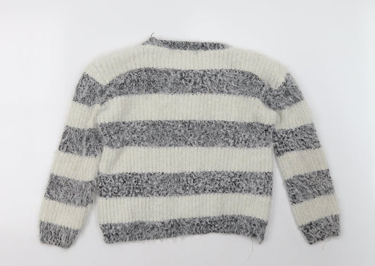 good luck Womens Grey Striped  Pullover Sweatshirt Size XL