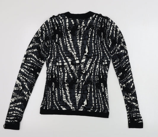 Leo Guy Womens Black Geometric  Pullover Jumper Size M