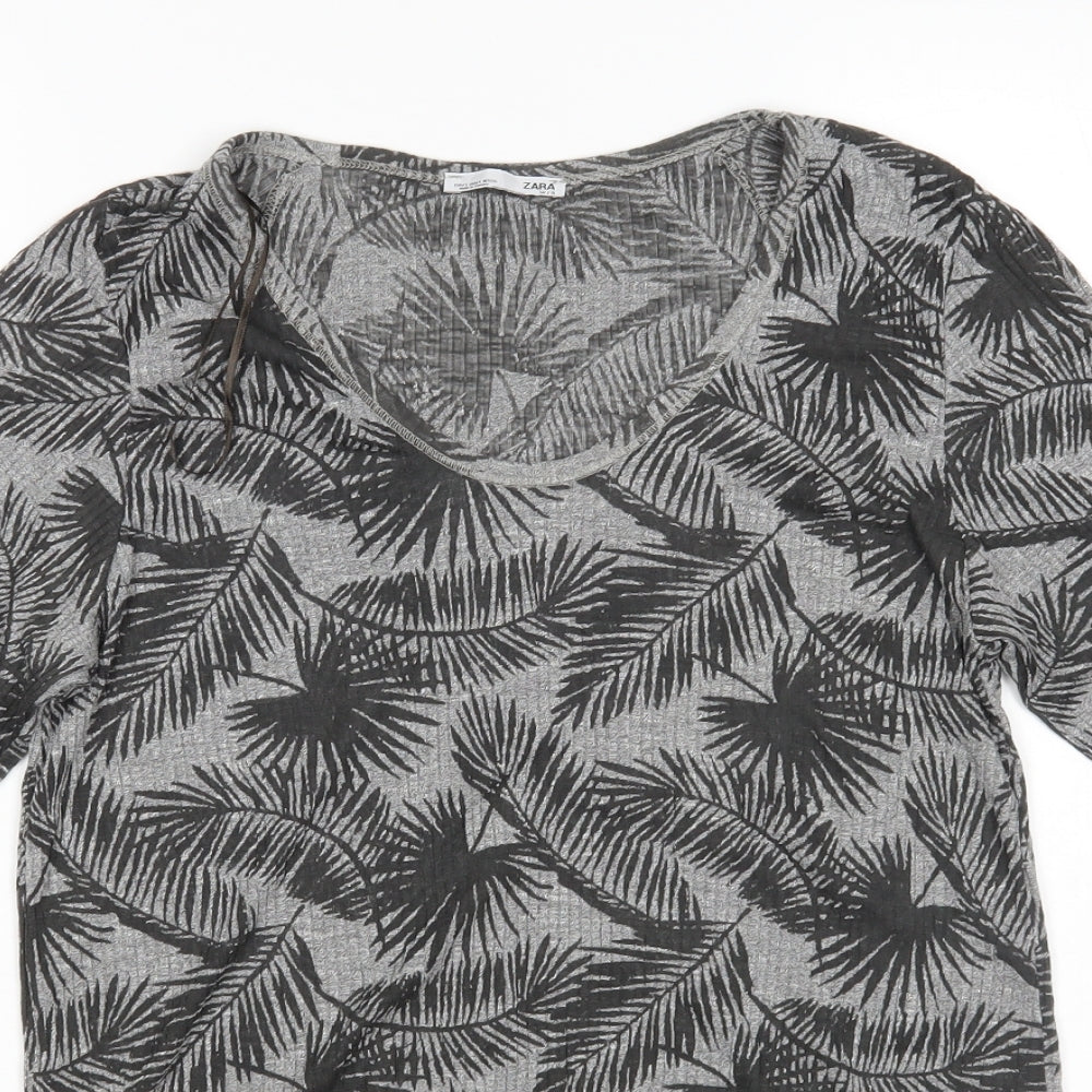Zara Womens Grey Floral  Basic T-Shirt Size S