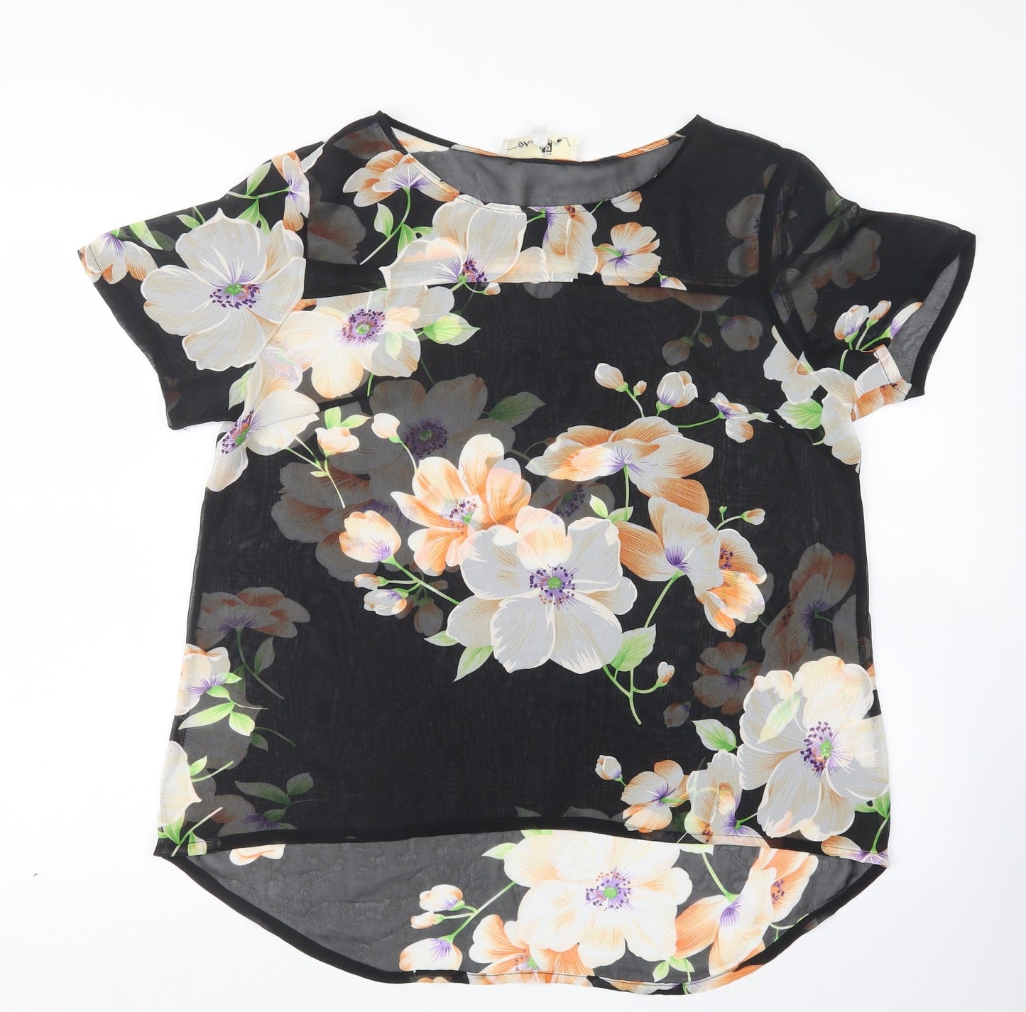 Urmonda Womens Black Floral  Basic Blouse Size 14