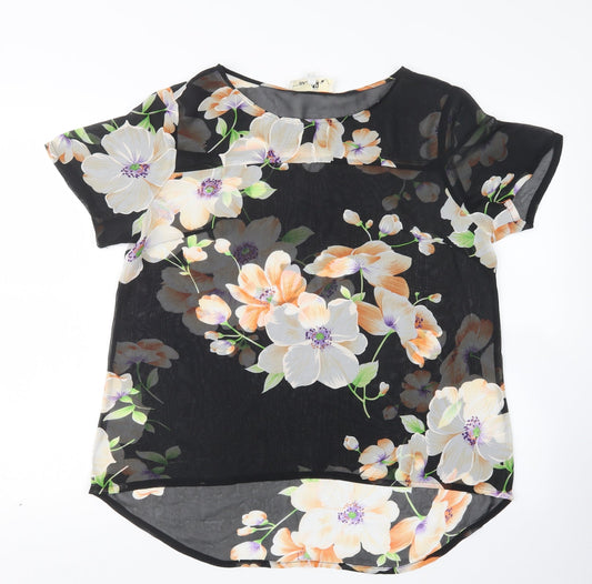 Urmonda Womens Black Floral  Basic Blouse Size 14