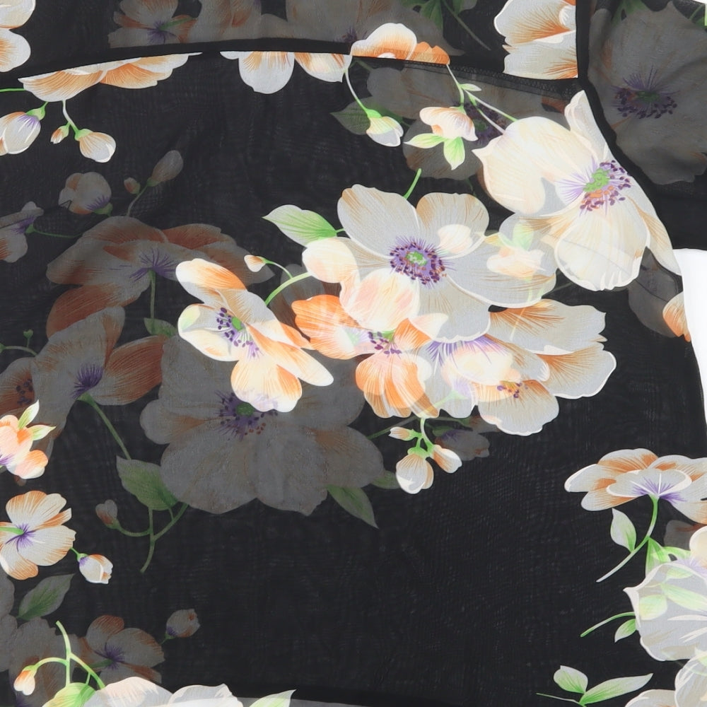 Urmonda Womens Black Floral  Basic Blouse Size 14