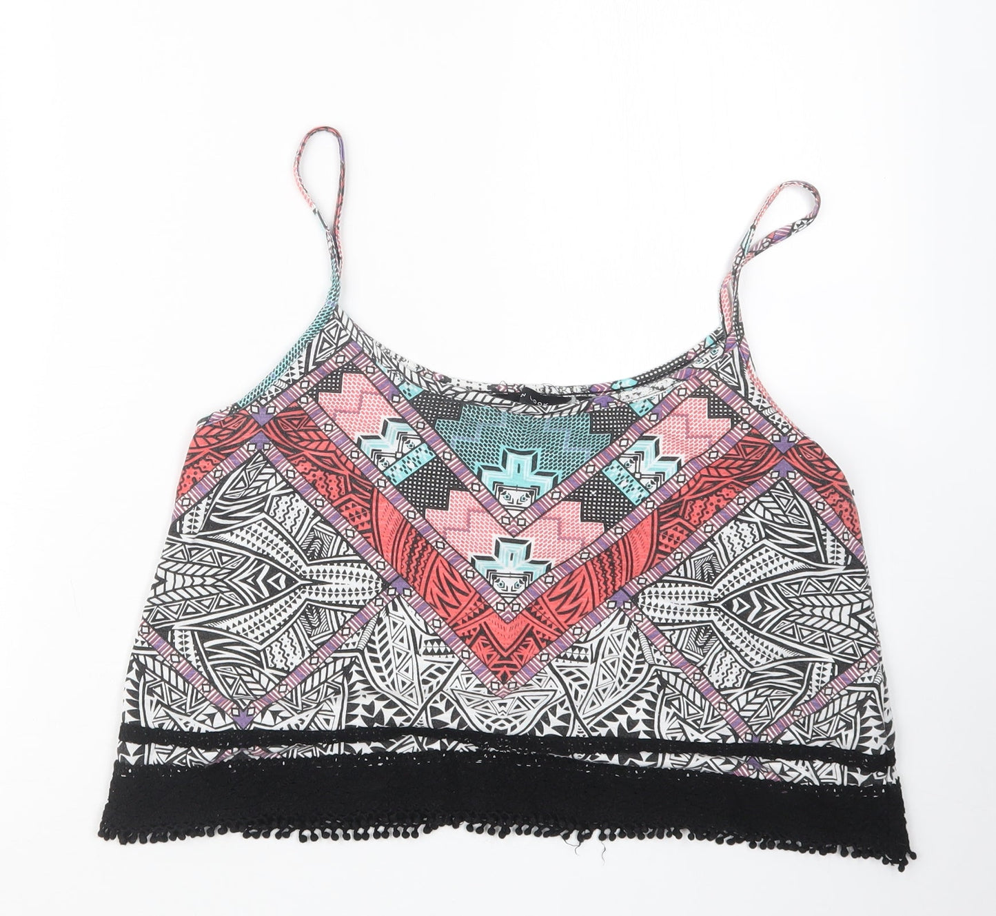 New Look Womens Black Geometric  Cropped T-Shirt Size 14