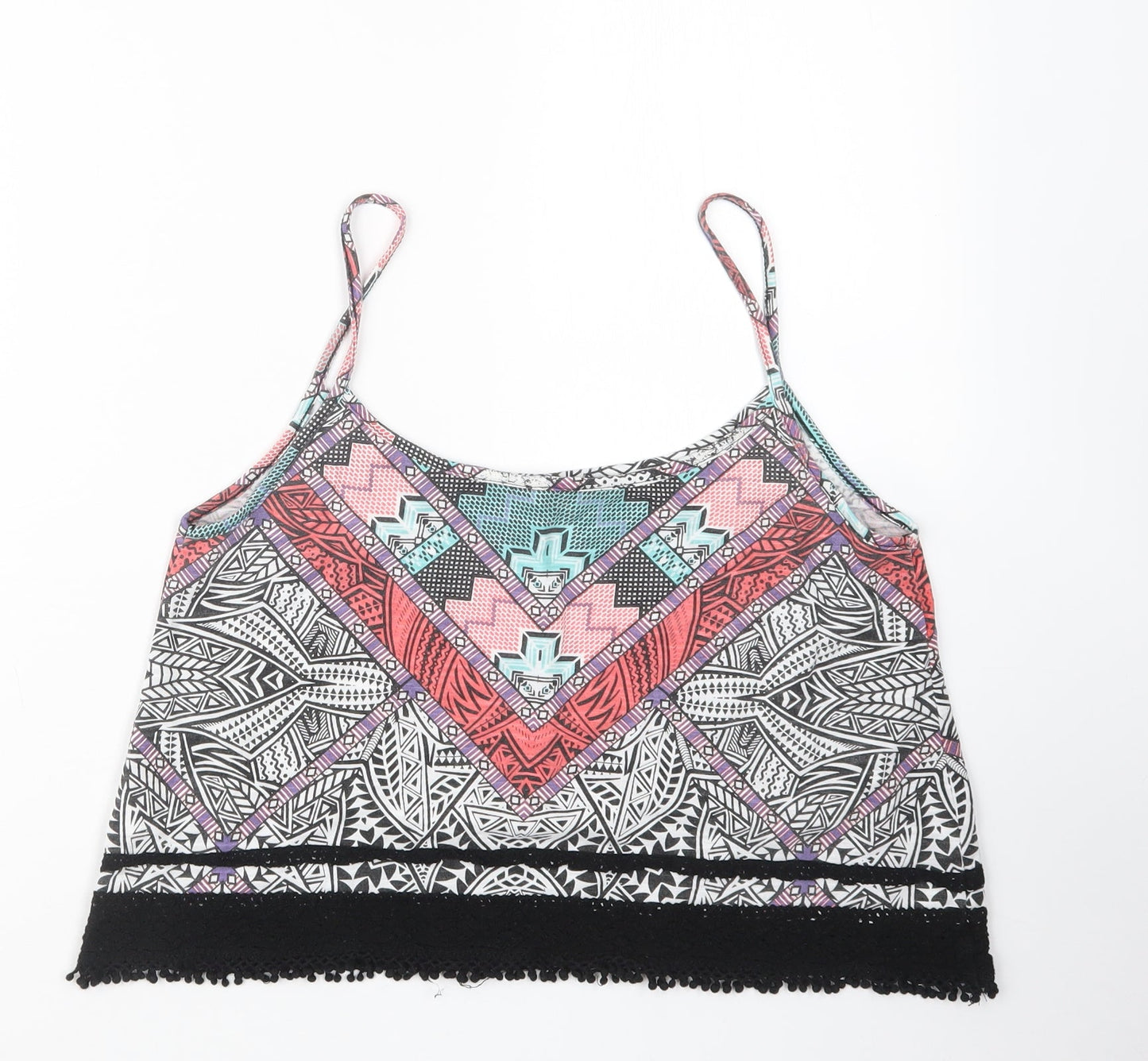 New Look Womens Black Geometric  Cropped T-Shirt Size 14