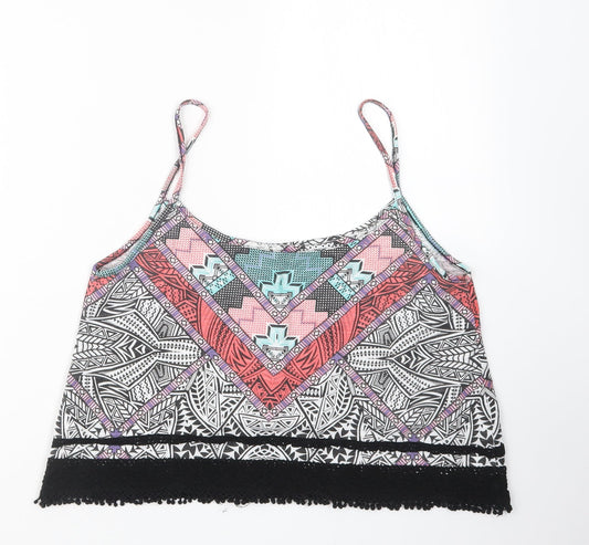 New Look Womens Black Geometric  Cropped T-Shirt Size 14