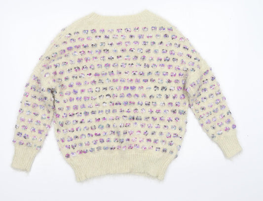 QED London Womens White Polka Dot Knit Pullover Jumper Size S