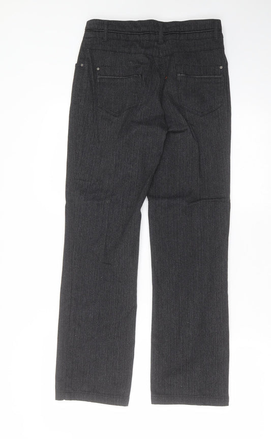Marks and Spencer Womens Grey Striped Denim Straight Jeans Size 8 L28 in - short Leg